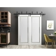 thumbnail image 2 of Solid French Double Doors 48 x 80 inches | Sete 6933 Nebraska Grey with Frosted Glass | Wood Solid Panel Frame Trims | Closet Bedroom Sturdy Doors, 2 of 5