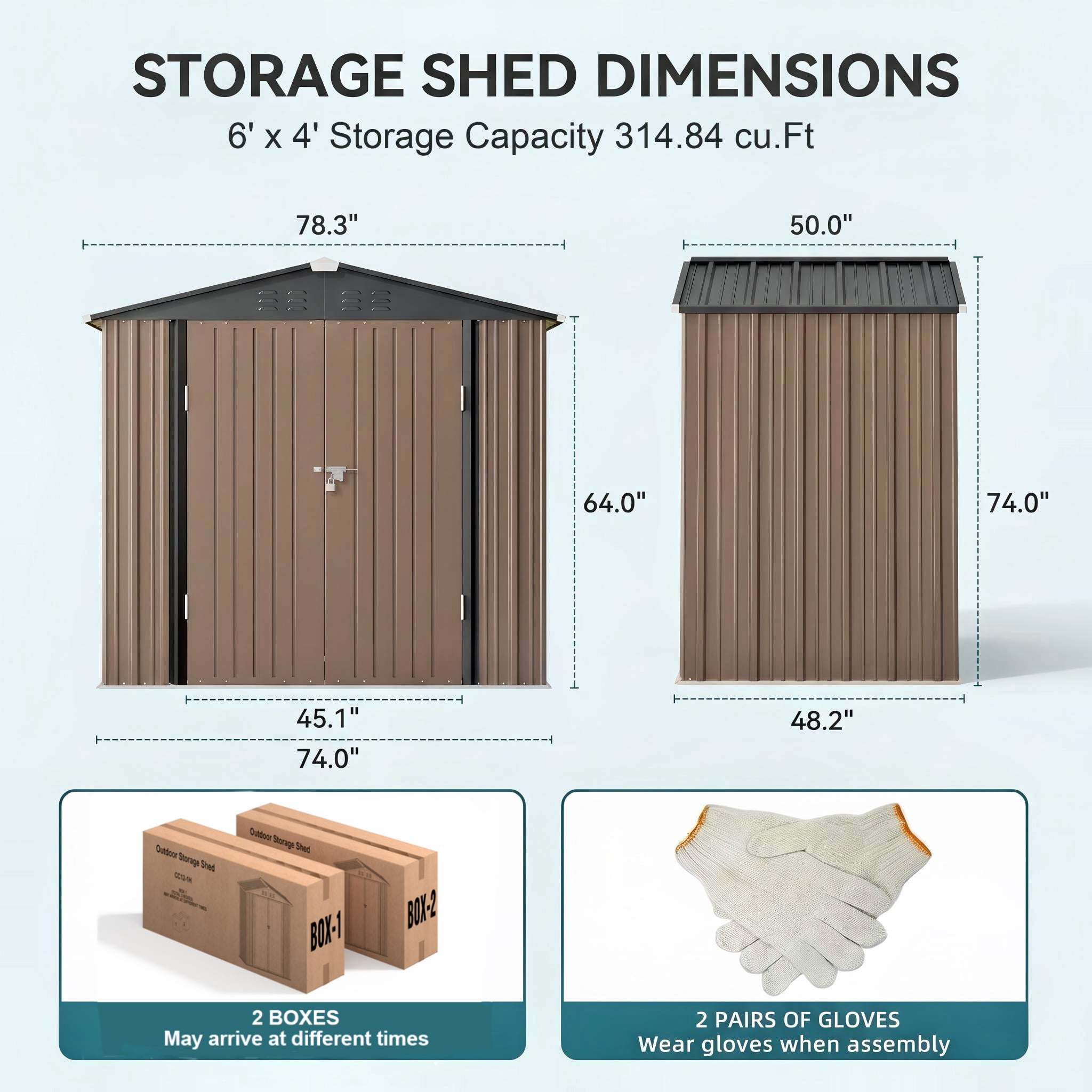 Lofka 6 x 4 FT Outdoor Storage Shed, Tools Storage Garden Shed with Lockable  Door for Outsides, Brown