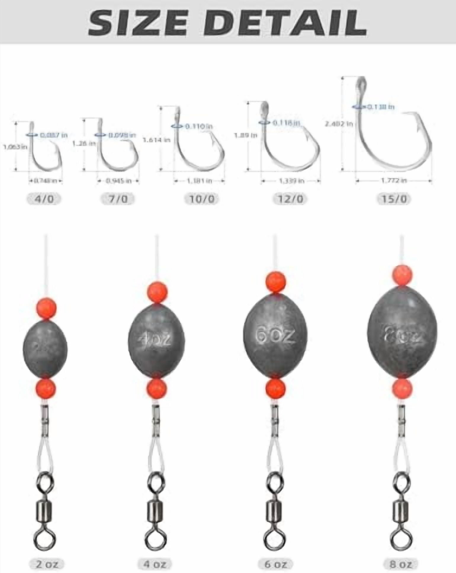 Jointown Fishing Grouper Rig Saltwater Fishing Rig with 2/4/6/8oz Egg Sinker Weight, Mono Line and Stainless Steel Circle Hook for Offshore Big Game