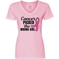 thumbnail image 3 of Inktastic Breast Cancer Awareness Cancer Picked the Wrong Girl Women's V-Neck T-Shirt, 3 of 5