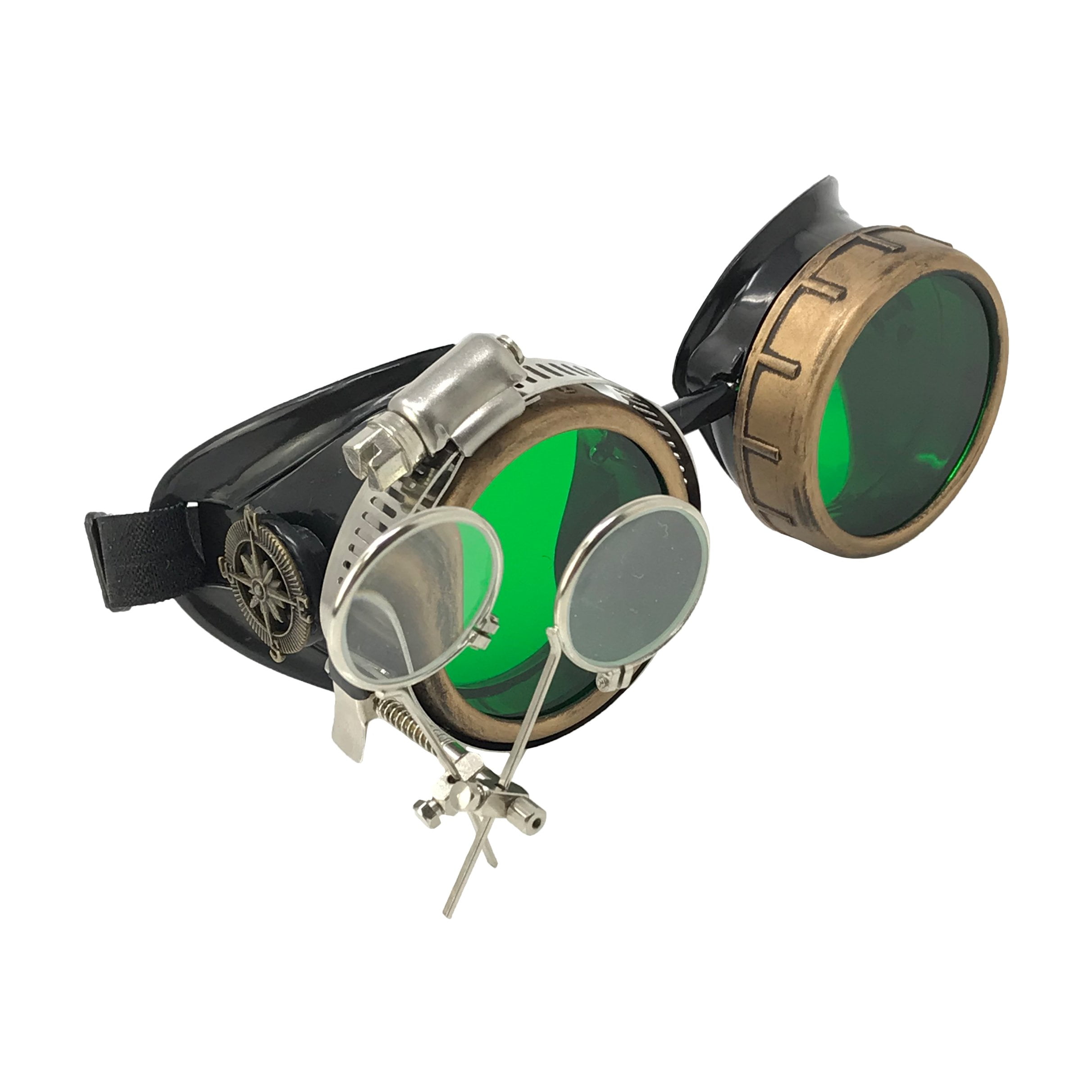Gold Victorian Steampunk Goggles with Green Lenses