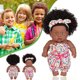 thumbnail image 4 of Muñecas negras de 8 pulgadas para niñas de 3, 4, 5 y 6 años con pelo rizado, juguete para perro, muñecas pequeñas para niños pequeños y niñas, cumpleaños festivos, 4 of 5