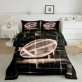 thumbnail image 2 of Erosebridal Girls Rubgy Comforter Sets Queen Size,Sports Game Comforters & Duvets,Pink Geometric Glowing Plaid Bedding Queen Comforter Set,Microfiber Bedroom Decor Reversible，3-Piece, 2 of 8