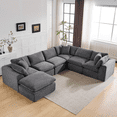thumbnail image 2 of 138" Oversized Modular Sectional Sofa with Movable Ottoman, 7 Seater Corduroy Boneless Cloud Couch for Living Room, No Assembly Required, Dark Gray, 2 of 9