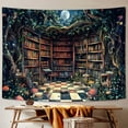 thumbnail image 4 of Fantasy Forest Tapestry Aesthetic, Witchy Fairy Mushroom Moon Vintage Library Nature Tapestry Wall Hanging for Bedroom, Dark Retro Magical Bookshelf Tapestries Poster Dorm Home Decor 60X40Inches, 4 of 5