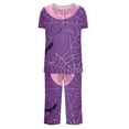 thumbnail image 4 of Jamicy Pyjamas d'Halloween pour Femmes Ensemble de Pyjama Capris Décontracté à Col Rond Imprimé avec Boutons, 4 of 4