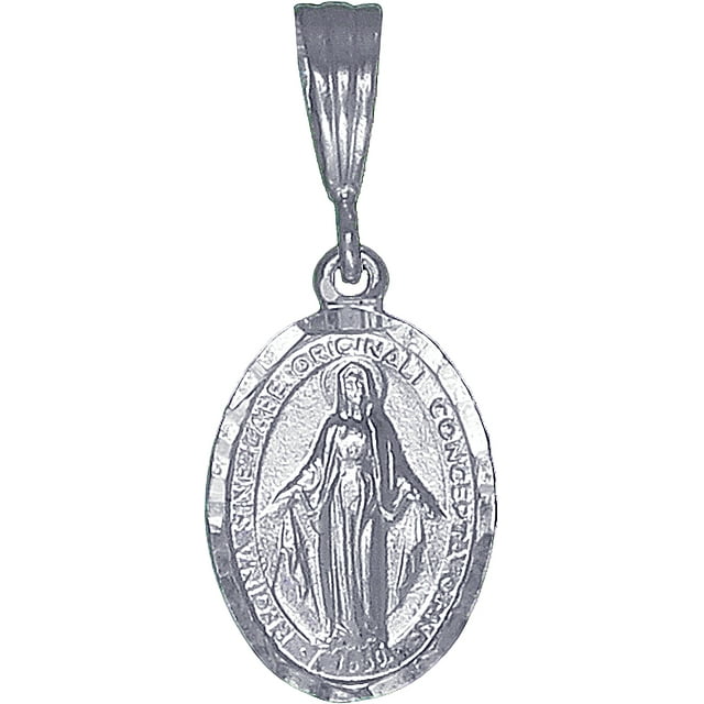 Sterling Silver Virgin Mary Pendant Necklace Medallion