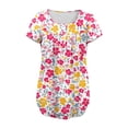 thumbnail image 4 of Mujeres de Verano Tops de Manga Corta Impresa Casual Cuello Redondo Plisado Superior 95% Poliéster 5% Spandex, Blusa de Moda para Todas las Estaciones, 4 of 6