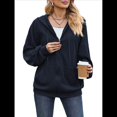 thumbnail image 3 of Sudadera con Capucha y Cremallera para Mujer, de Larga, Informal, de Gran Tamaño, con Bolsillos. Azul Marino L, 3 of 10