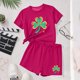 thumbnail image 5 of Vestido de manga corta Estilo Niños Día de San Patricio impreso cuello redondo blusa y pantalones Set de dos piezas Blusa de manga corta, 5 of 6