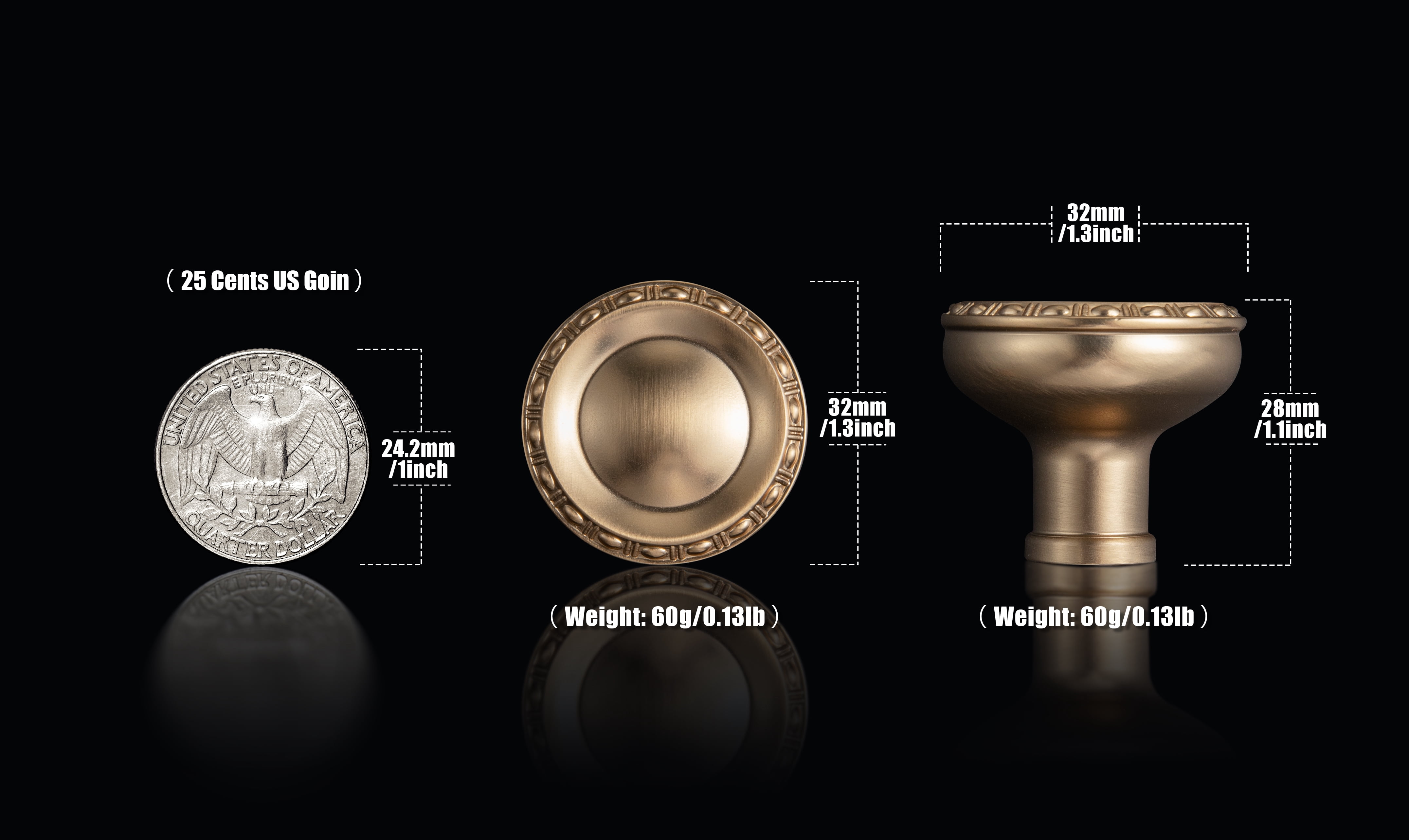 Goo-Ki 6 Pack Champagne Bronze Cabinet Drawer Knobs, Zinc Alloy 1.3" Dia Cabinet Handles for Bar Cupboard Closet Wardrobe