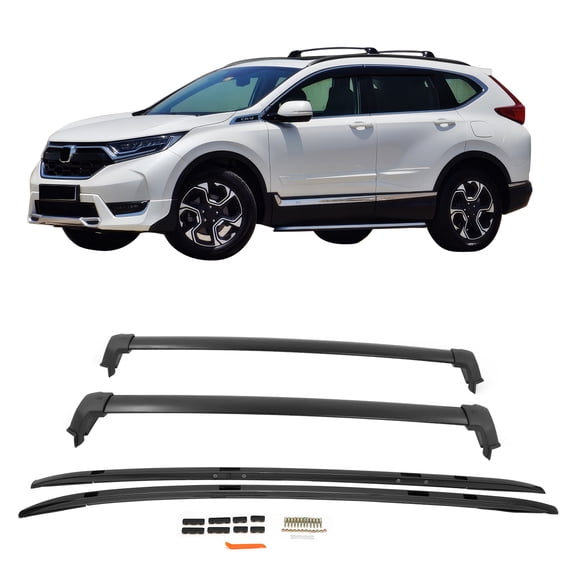 Ikon Motorsports Roof Side Rail W/ Cross Bar, Fits 2017-2022 Honda CR-V, OE Factory Style Aluminum Black Cargo Rooftop Luggage Carrier Rails
