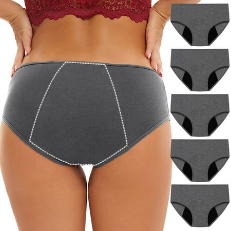 5PC Leak Proof Menstrual Panties  Cotton Underwear  Women s Physiological Underpants  Breathable  Soft  Comfortable  for Daily Use  Leakproof Protection  Plus Size Shirts for Women | Gray M