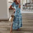 thumbnail image 2 of Vestido largo de playa para mujer con estampado de verano bohemio de manga corta con volantes Pompotops ghjkhdj10854, 2 of 8