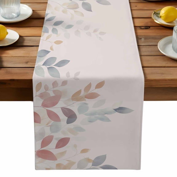 Burlap Table Runner 90 Inches Long,Spring Leaves Colorful Gradient Non-Slip Kitchen Table Runners for Dining Room Everyday Use Party Table Decorations Farm Plant Sketch Art