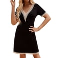 thumbnail image 5 of Women's Summer Dresses Summer Dress for Women Womens V-neck Lace Lace Patchwork Solid Color Short Sleeved Jumpsuit Black S, 5 of 9
