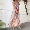 thumbnail image 2 of Youmylove Summer Dresses for Women Floral Maxi Dress Swing Long Dress Chiffon Floral Short Sleeve Ruffle V Neck Fashion Flowy Dress Flowy Beach Party Dress, 2 of 4