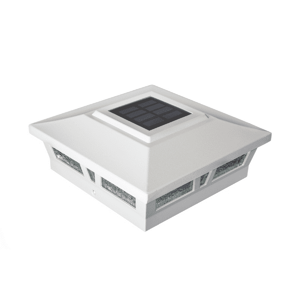 Set of 2 White Oxford Solar Powered Post Cap for 6x6 Fence Post