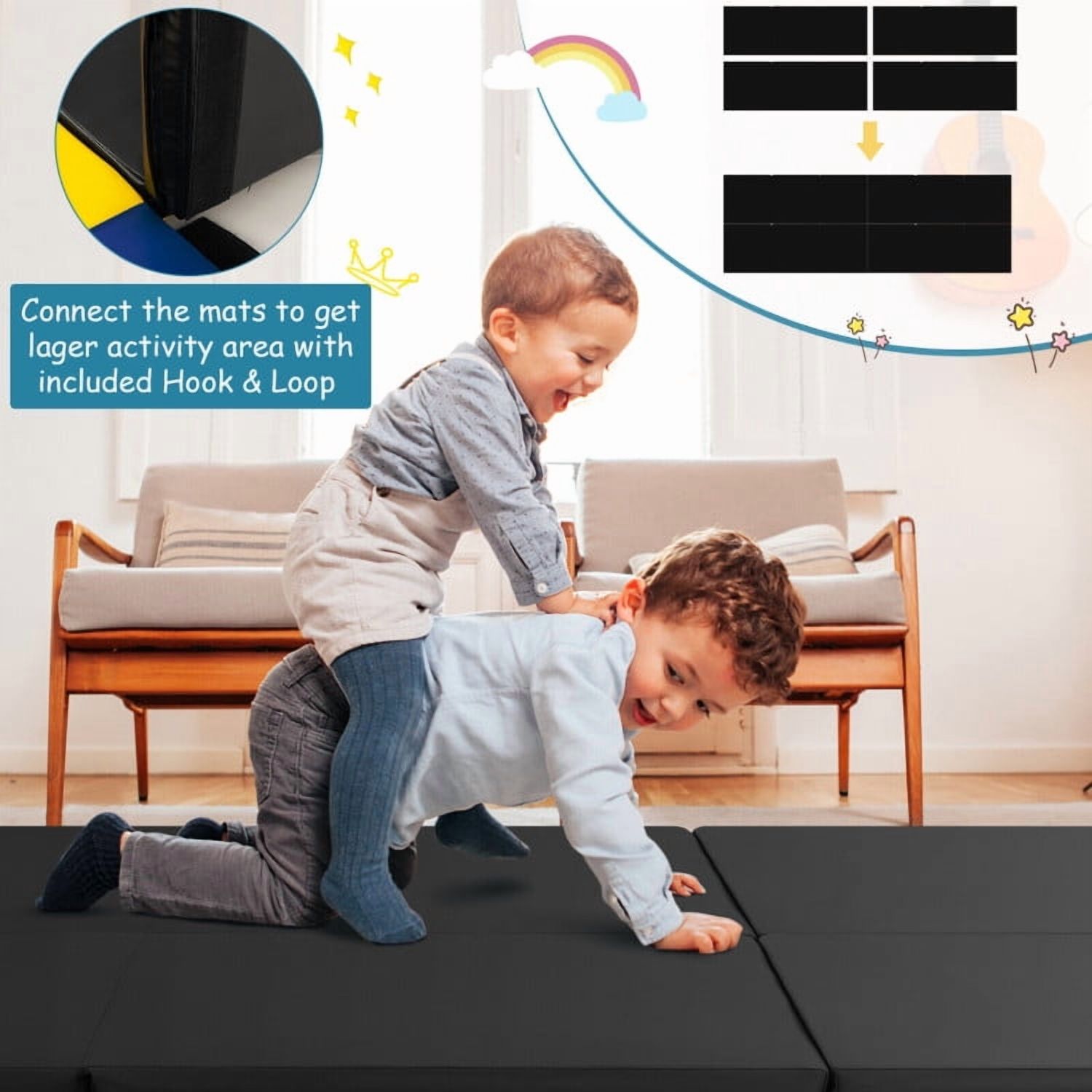 Resenkos Gymnastics Mat, Exercise Tumbling Mat,6 x 2 FT Tri-Fold Gym Mat with Handles and Removable Zippered Cover-Black