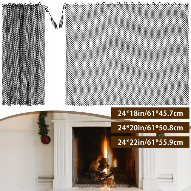 JTWEEN 2Pcs Fireplace Mesh Screen Curtain Heat Resistant Fireplace Spark Guard Curtain Sturdy Spark Guard Mesh Gate Metal Fire Screen Single Panel