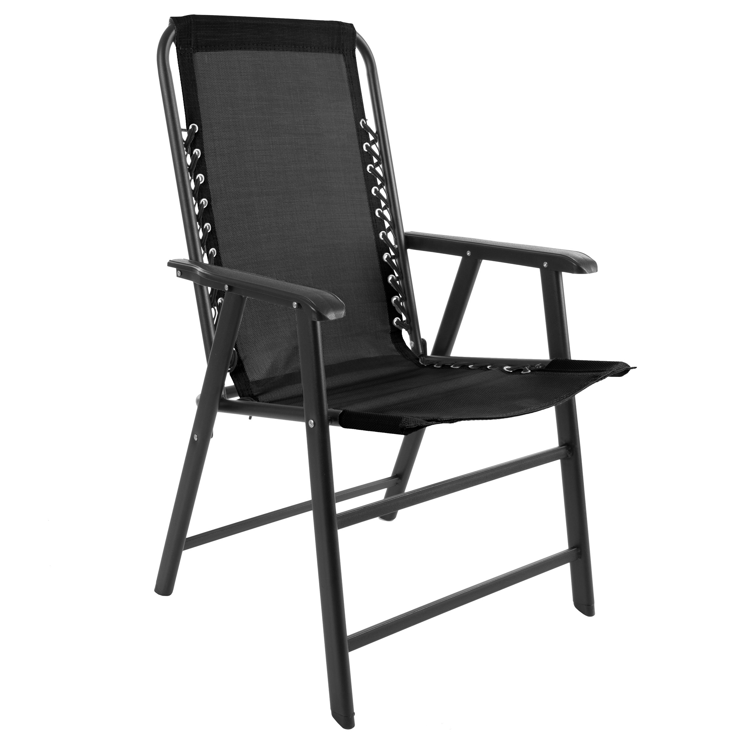 Suspension Folding Chair for Indoor/Outdoor Use- Portable Armchair with Durable Frame for Sport Events, Patio, Beach and More by Pure Garden (Black)