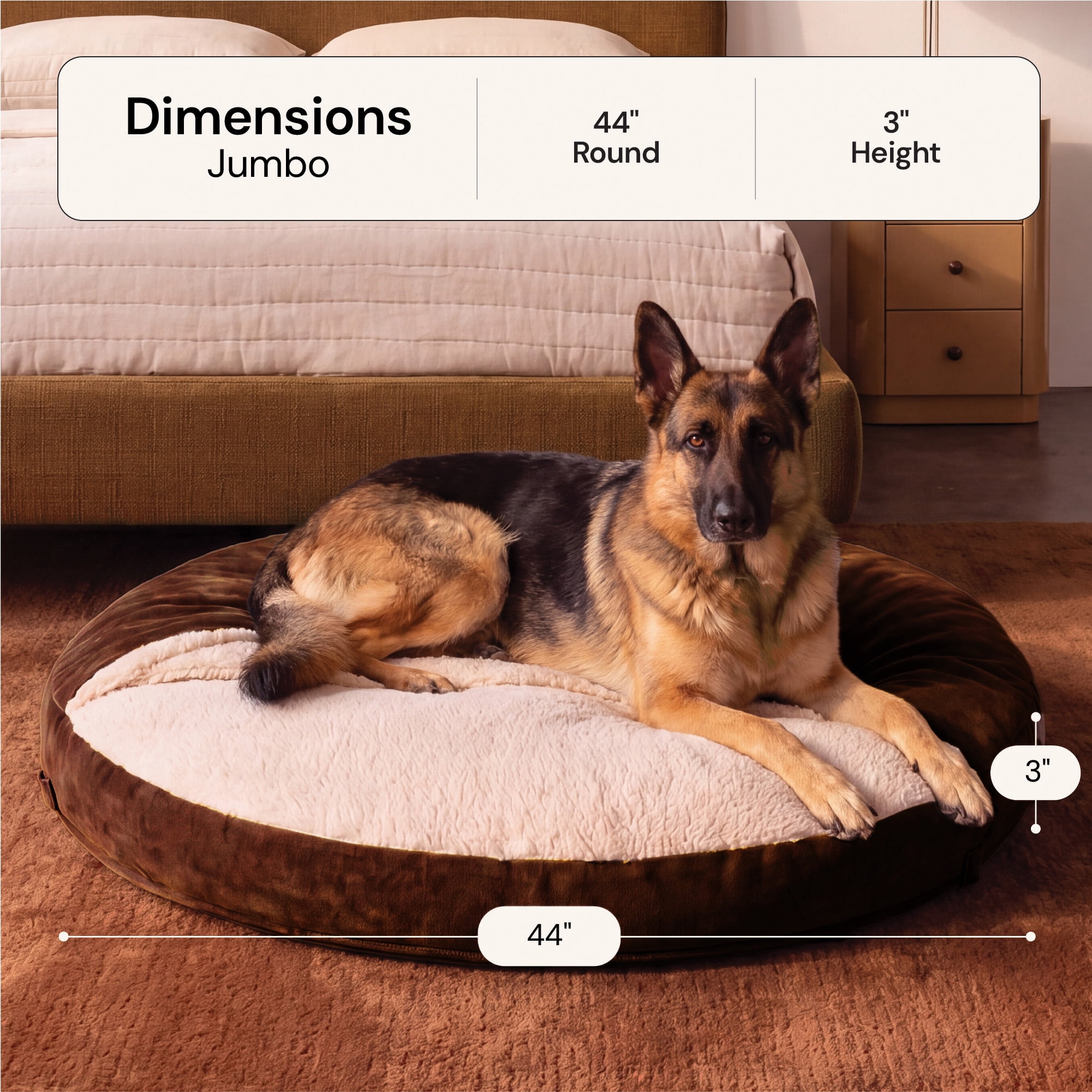44IN Sherpa & Suede Orthopedic Snuggery Bed - Espresso