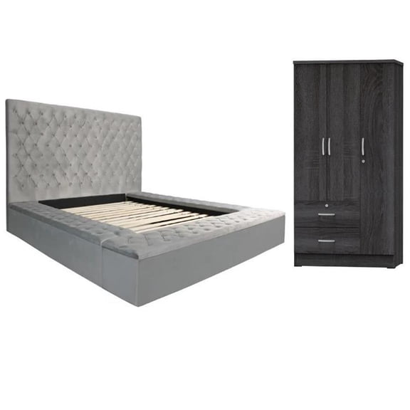 Home Square 2-Piece Set with Platform King Bed and Wardrobe Armoire Closet
