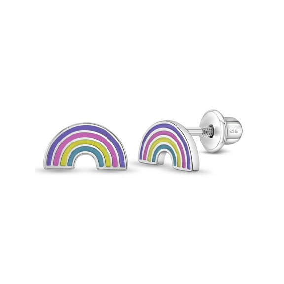 Magical Rainbow Children's / Girls Earrings Screw Back Enamel - Sterling Silver