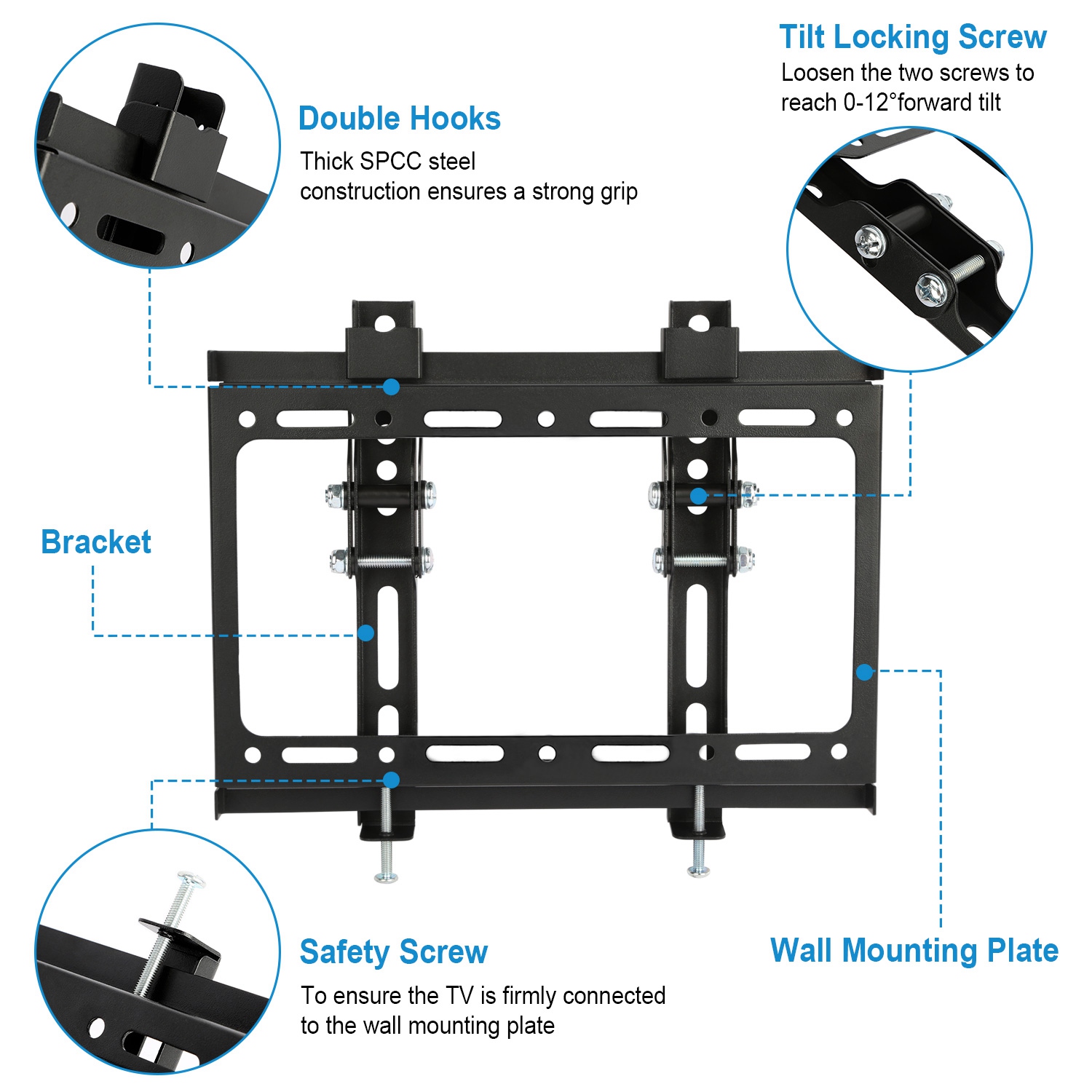 Moclever TV Wall Mount Bracket, Wall Mount TV Bracket Tilt for 13"-42" LED/LCD/PLASMA Flat TV VESA 200x200mm