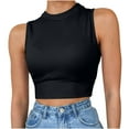 thumbnail image 5 of OKBOP Crop Tops for Women,Sleeveless Solid Color Vest Sexy T-Shirt Fashion Womens White Blouse In October We Wear Pink Shirt, 5 of 7