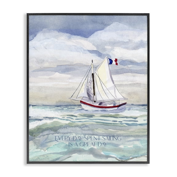 Stupell Industries Traditional Great Day Sailing Phrase Black Framed Giclee Art, 11 x 14, by Audrey Jeanne Roberts