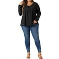 thumbnail image 2 of Agnes Orinda Women's Plus Size Waffle Knit Crew Neck Pleat Front Long Sleeve Tops 1X Black, 2 of 6