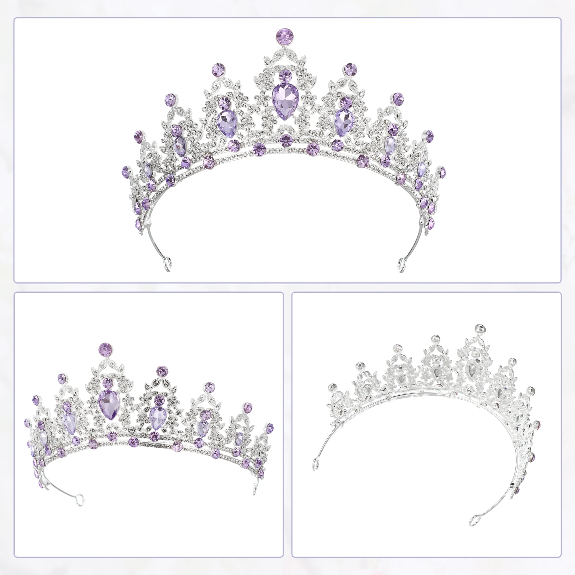 Unique Bargains Women Faux Crystal Queen Crown Tiara Rhinestone Silver Tone Purple