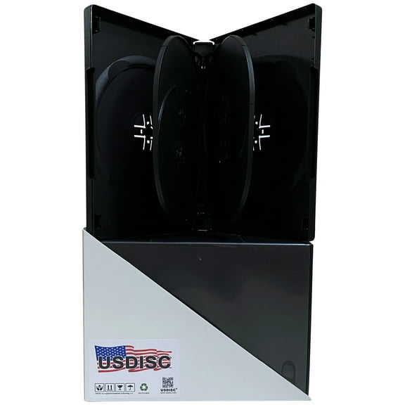 USDISC DVD Cases Chubby 22mm Economy, Sextuple 6 Disc, Black, Pack Of 100