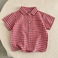 thumbnail image 4 of XuJwPNcy Little Boys Button Down Shirts Short Sleeve Comfy Plaid Tops Infant Collar T-Shirts Kids Summer Outfits with Pocket, 4 of 7