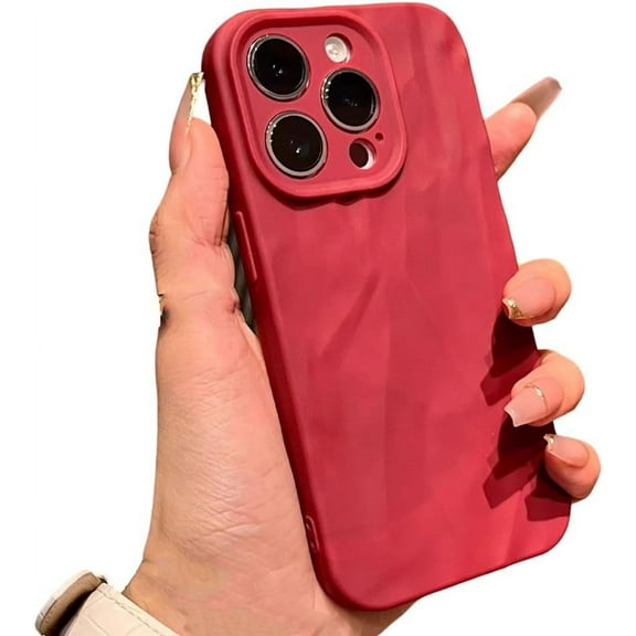 Compatible with iPhone Case,Cute Pleated Matte [ Drop & Camera Lens Protection] Shockproof Cover Phone Case (Red,iPhone 12)