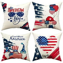 4th of July Decorations Pillow Covers 18 x 18 Inch Set of 4 Memorial Day Decor America Flag Stars and Patriotic Throw Pillow Covers Gnomes Pillows Independence Day Decor for Home