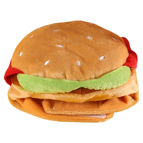 Plush Pet Hamburger Hat for Ear and Head Protections Halloweens Fun Dog Hat for Small Dogs Cats Warm Winter Headgear Hat