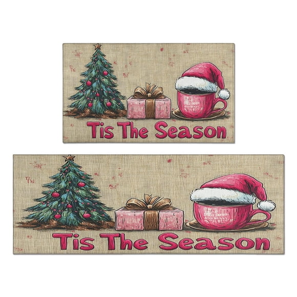 Set of 2 Christmas Kitchen Rugs Winter Snowflake Funny Christmas Kitchen Runner Anti Fatigue Kitchen Floor Matfor Outdoor Bedroom (47x17+30x17 inches)