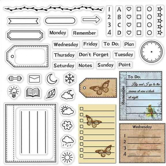 1sheet Calendar Planner Frame Clear Rubber Stamp Month Week Date Time Transparent Silicone Seals Stamp for Journaling Card Making Scrapbooking Handmade Photo Album Notebook Decor 6.3 x 4.3inch
