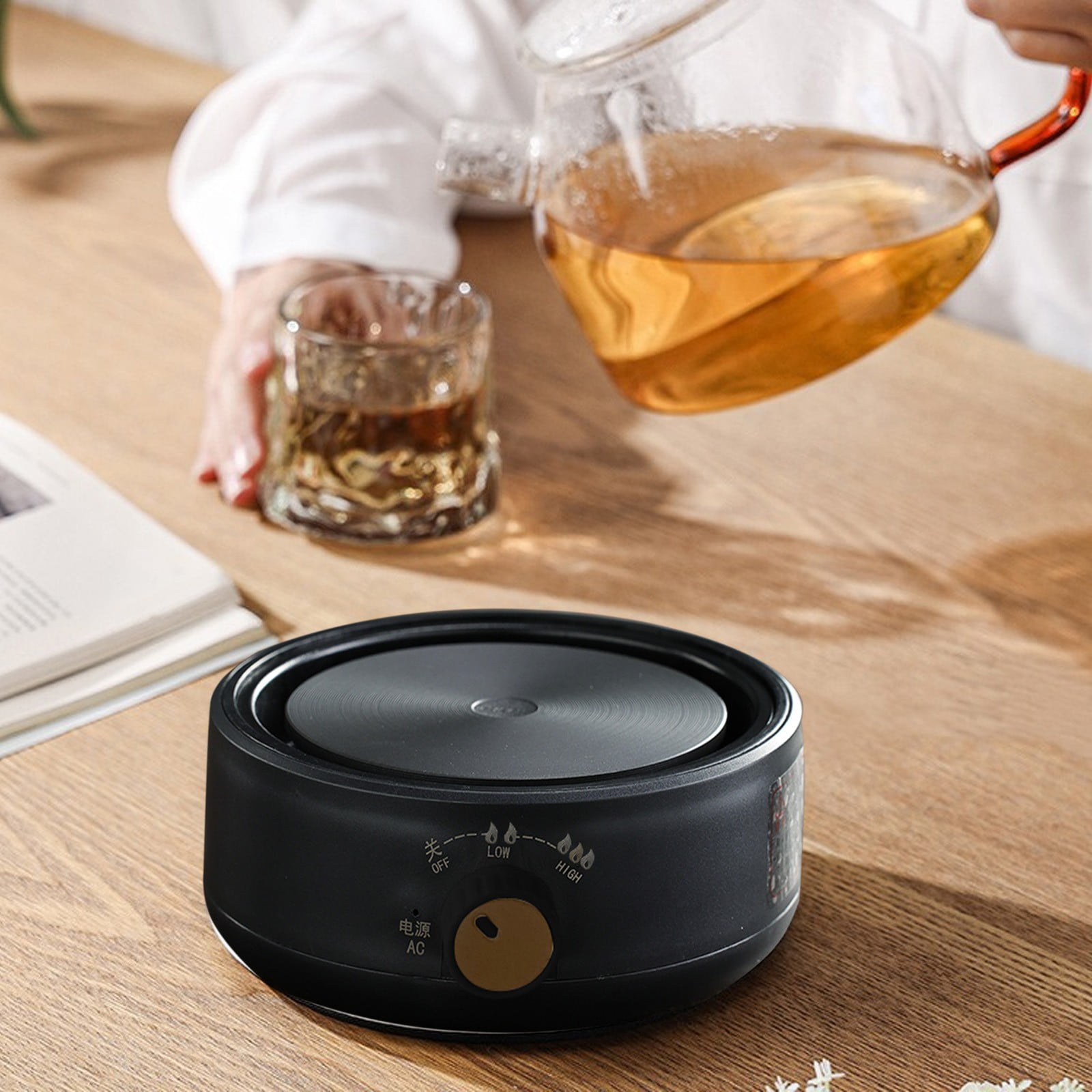 Fmbmuo 3-Level Electric Tea Kettle Stove, Mini Induction Cooktop & Adjustable Knob Control for Flower Tea, Home Use
