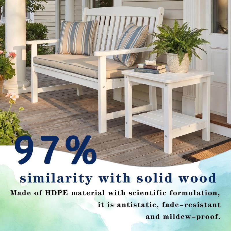 DEAUL 2 Tier Adirondack HDPE Outdoor Side Table, Square All Weather Patio End Table for Deck Garden Pool, Easy Assembly (1 Pc/pack, Black)