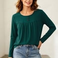 thumbnail image 2 of Posijego Womens Long Sleeve T Shirts Pleated Crew Neck Casual Solid Color Base Layer Tee Shirt Going out Tops, 2 of 6