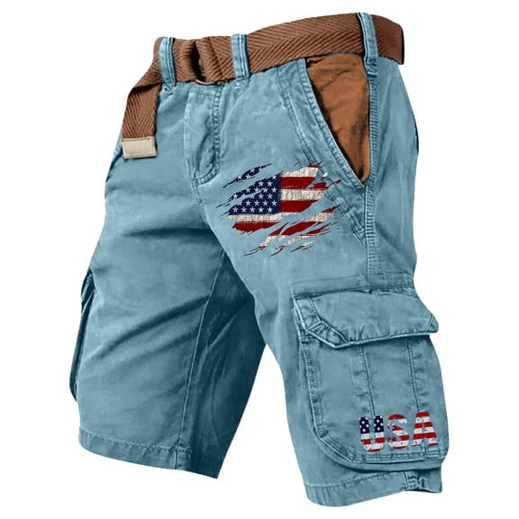 Patriotic Shorts for Men Patriotic Graphic Distressed Washed Shorts with Pocket Outdoor Casual Military Hiking Cargo Shorts Freedom We the People Independence Day Patriotic Shorts,Blue S