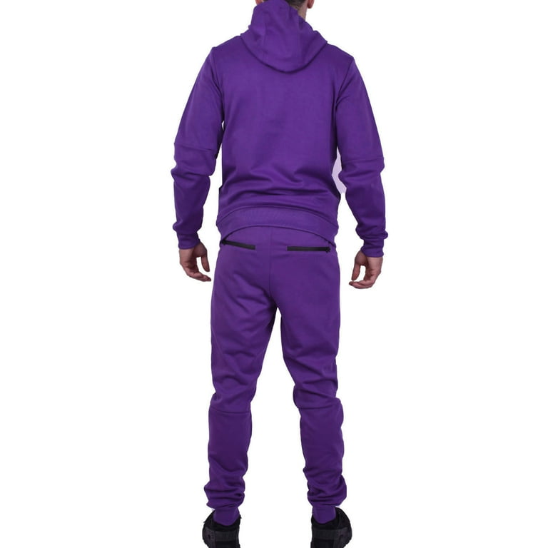 Riflessi Men s Athletic Sports Casual 2 Piece Solid Color Tracksuit Hoodie Jogger Pants Sweatsuit Set Purple L