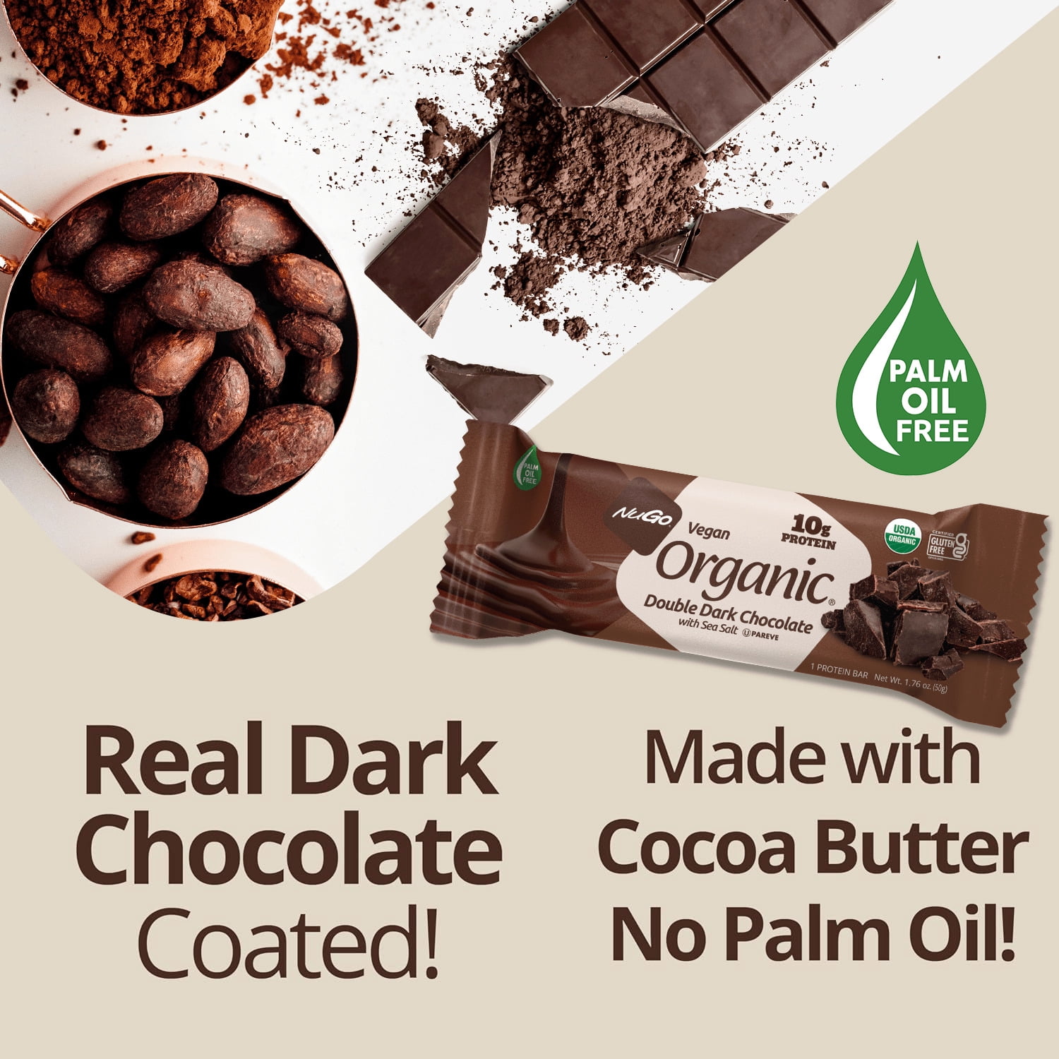 NuGo Organic Dark Chocolate Cherry and Pomegranate, 10g Vegan Protein, Gluten Free, 24 Count