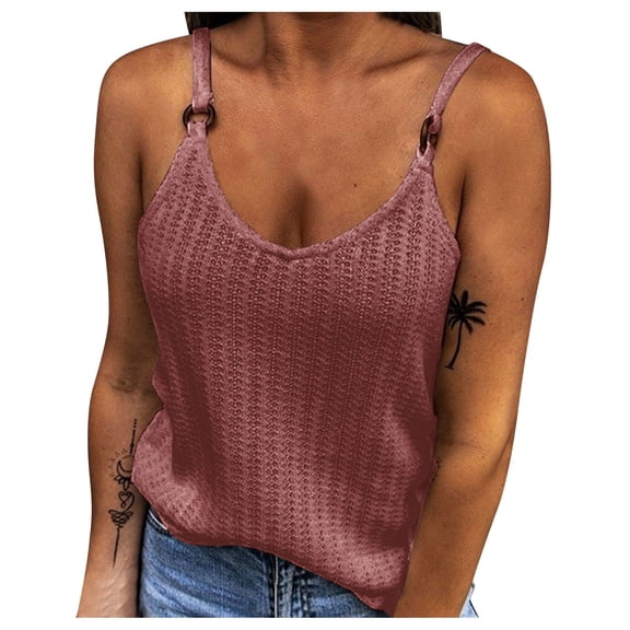 AWZXDE Cotton Tops for Women Fashion Solid Color Sleeveless Knitted Spaghetti Strap Cami Top