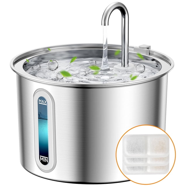 Fuente de agua Cat oneisall de acero inoxidable de 2 litros con bomba y filtro