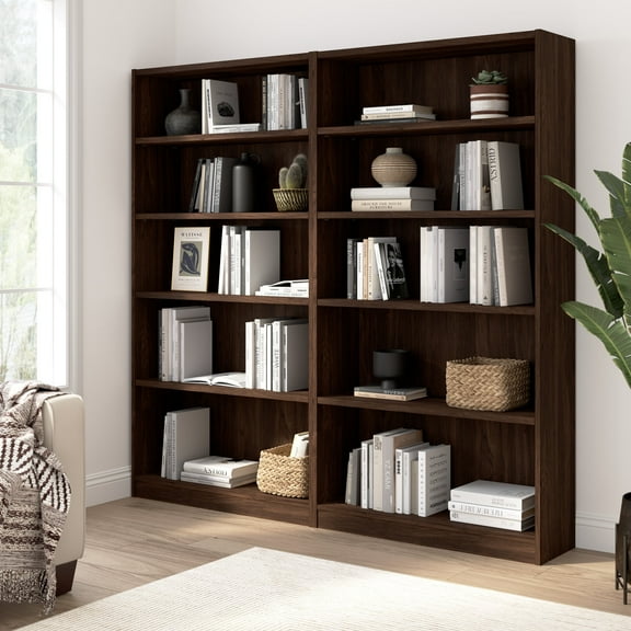 Universal Tall 5 Shelf Bookcase Set in Black Walnut - Engineered Wood