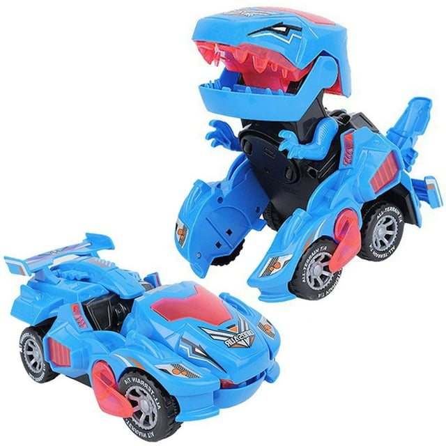 Coche LED de dinosaurio transformador 2 en 1 oso de fresa con luz y música Azul